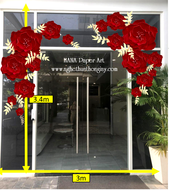 Cổng hoa đào đỏ Tết- Toà nhà Văn phòng